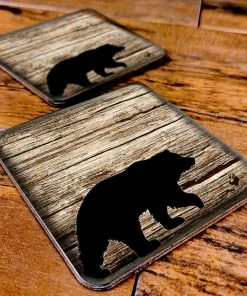 BarMan Wooden Square Coasters - Rustic Animal Theme - Set Of 4 - Options Available -BarMan Shop SquareWoodCoaster Bear 1000x1000 700x700