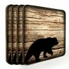 BarMan Wooden Square Coasters - Rustic Animal Theme - Set Of 4 - Options Available -BarMan Shop SquareWoodCoaster Bear 800x800 Set 700x700