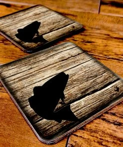 BarMan Wooden Square Coasters - Rustic Animal Theme - Set Of 4 - Options Available -BarMan Shop SquareWoodCoaster Fish 1000x1000 700x700