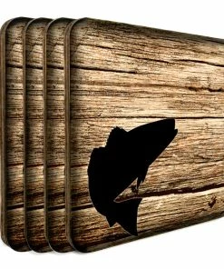 BarMan Wooden Square Coasters - Rustic Animal Theme - Set Of 4 - Options Available -BarMan Shop SquareWoodCoaster Fish 800x800 Set 700x700