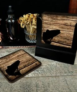 BarMan Wooden Square Coasters - Rustic Animal Theme - Set Of 4 - Options Available -BarMan Shop SquareWoodCoaster Fish Scene1000x1000 700x700