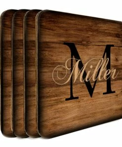 BarMan WOODEN SQUARE COASTERS - CUSTOMIZABLE - MONOGRAM - SET OF 4