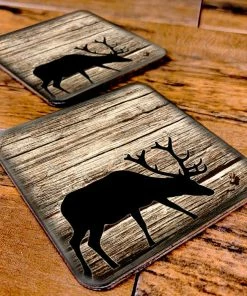BarMan Wooden Square Coasters - Rustic Animal Theme - Set Of 4 - Options Available -BarMan Shop SquareWoodCoaster Stag 1000x1000 700x700