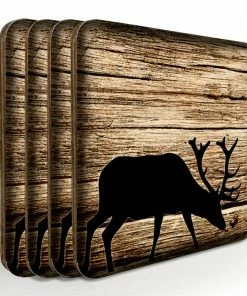 BarMan Wooden Square Coasters - Rustic Animal Theme - Set Of 4 - Options Available -BarMan Shop SquareWoodCoaster Stag 800x800 Set 700x700