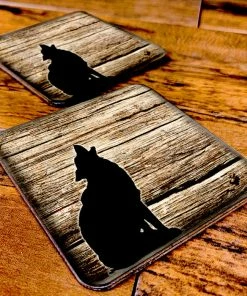 BarMan Wooden Square Coasters - Rustic Animal Theme - Set Of 4 - Options Available -BarMan Shop SquareWoodCoaster Wolf 1000x1000 700x700