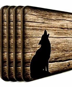BarMan Wooden Square Coasters - Rustic Animal Theme - Set Of 4 - Options Available -BarMan Shop SquareWoodCoaster Wolf 800x800 Set 700x700