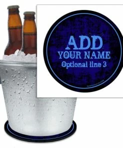 BarMan ADD YOUR NAME - Beer Bucket Coaster - Blue Grunge