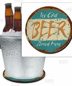 BarMan Beer Bucket Coaster - Retro Ice Cold Beer Served Here - 8.75" Diameter (Reuseable)