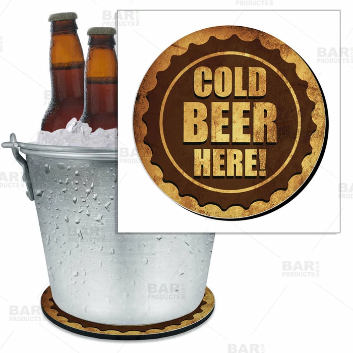 BarMan Beer Bucket Coaster - Cold Beer Here Bottle Cap - 8.75" Diameter (Reuseable) 3 BarMan Beer Bucket Coaster - Cold Beer Here Bottle Cap - 8.75" Diameter (Reuseable)