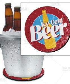 BarMan Beer Bucket Coaster - Retro Ice Cold Beer - 8.75" Diameter (Reuseable)