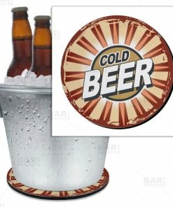 BarMan Beer Bucket Coaster - Retro Cold Beer - 8.75" Diameter (Reuseable)