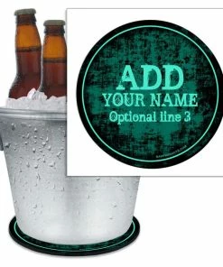 BarMan ADD YOUR NAME - Beer Bucket Coaster - Teal Grunge