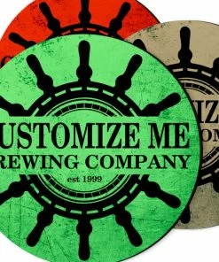BarMan CUSTOMIZABLE Coaster - 4in Round Foam - Ship Wheel Design