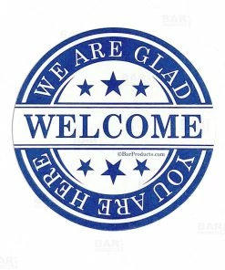 BarMan Drink Coasters - Round 3.5" Diameter "We Are Glad You Are Here" - Pack Of 250 -BarMan Shop drink coaster blue welcome bpc 3 700x700