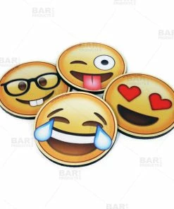 BarMan Emoji Round Foam Coasters - 4 Inch Diameter