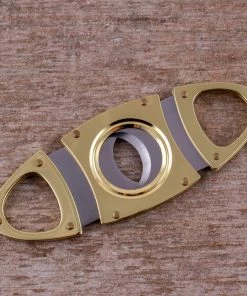 BarMan Double Blade Guillotine Cigar Cutter - Gold Plated -BarMan Shop gold cigar cutter scene1 700x700