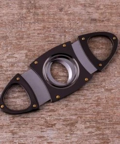 BarMan Double Blade Guillotine Cigar Cutter - Gunmetal Plated -BarMan Shop gunmetal cigar cutter scene2 700x700