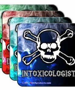 BarMan Cork Bottom Coasters - Intoxicologist Theme - 4"