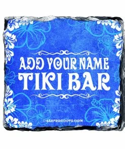 BarMan CUSTOMIZABLE Rock Slate Coasters - Tiki Themed -BarMan Shop slate coaster tiki web blue 700x700