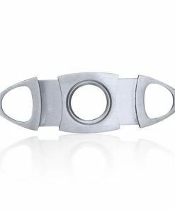 BarMan Double Blade Guillotine Cigar Cutter -Stainless Steel -BarMan Shop stainless steel cigar cutter opened 700x700