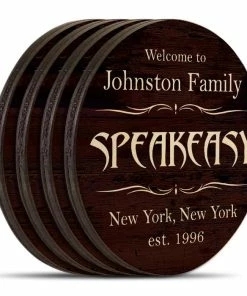 BarMan Wooden Round Coasters - Customizable - Speakeasy Theme - Set Of 4