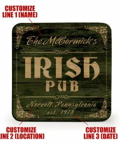 BarMan Wooden Square Coasters - Customizable - Irish Theme - Set Of 4 -BarMan Shop wood coasters irish pub web 1 700x700