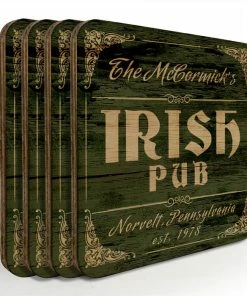 BarMan Wooden Square Coasters - Customizable - Irish Theme - Set Of 4