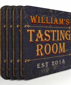 BarMan Wooden Square Coasters - Customizable - Tasting Room - Set Of 4
