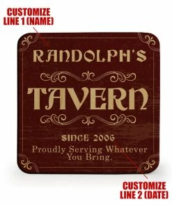 BarMan Wooden Square Coasters - Customizable - Tavern Theme - Set Of 4 -BarMan Shop wood coasters tavern web 1 700x700