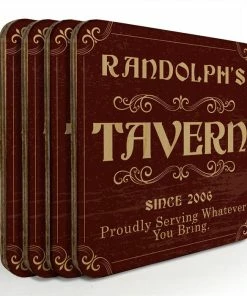 BarMan Wooden Square Coasters - Customizable - Tavern Theme - Set Of 4